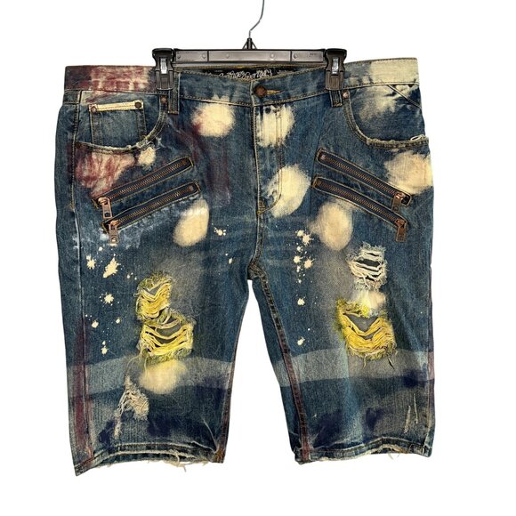 Heritage America 1776 Men's Size 42 Distressed Jean Shorts Bleach Splatter - Picture 1 of 14